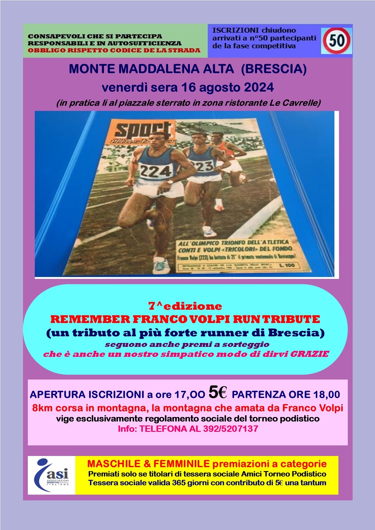 REMEMBER FRANCO VOLPI RUN TRIBUTE 2024 locandina